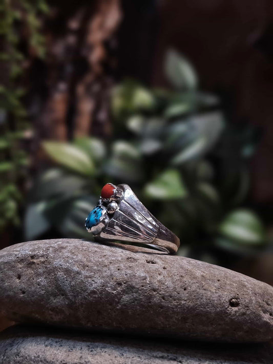Sleeping Beauty Turquoise and Coral Ring