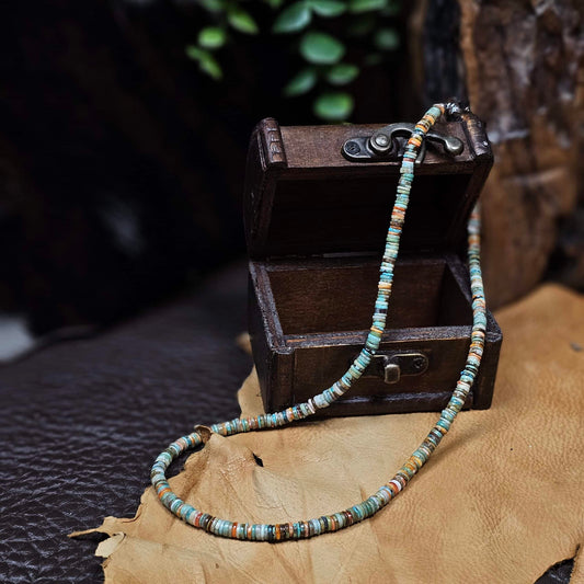 18in. Heishi Necklace w/ Assorted Turquoise and Spiny Oyster
