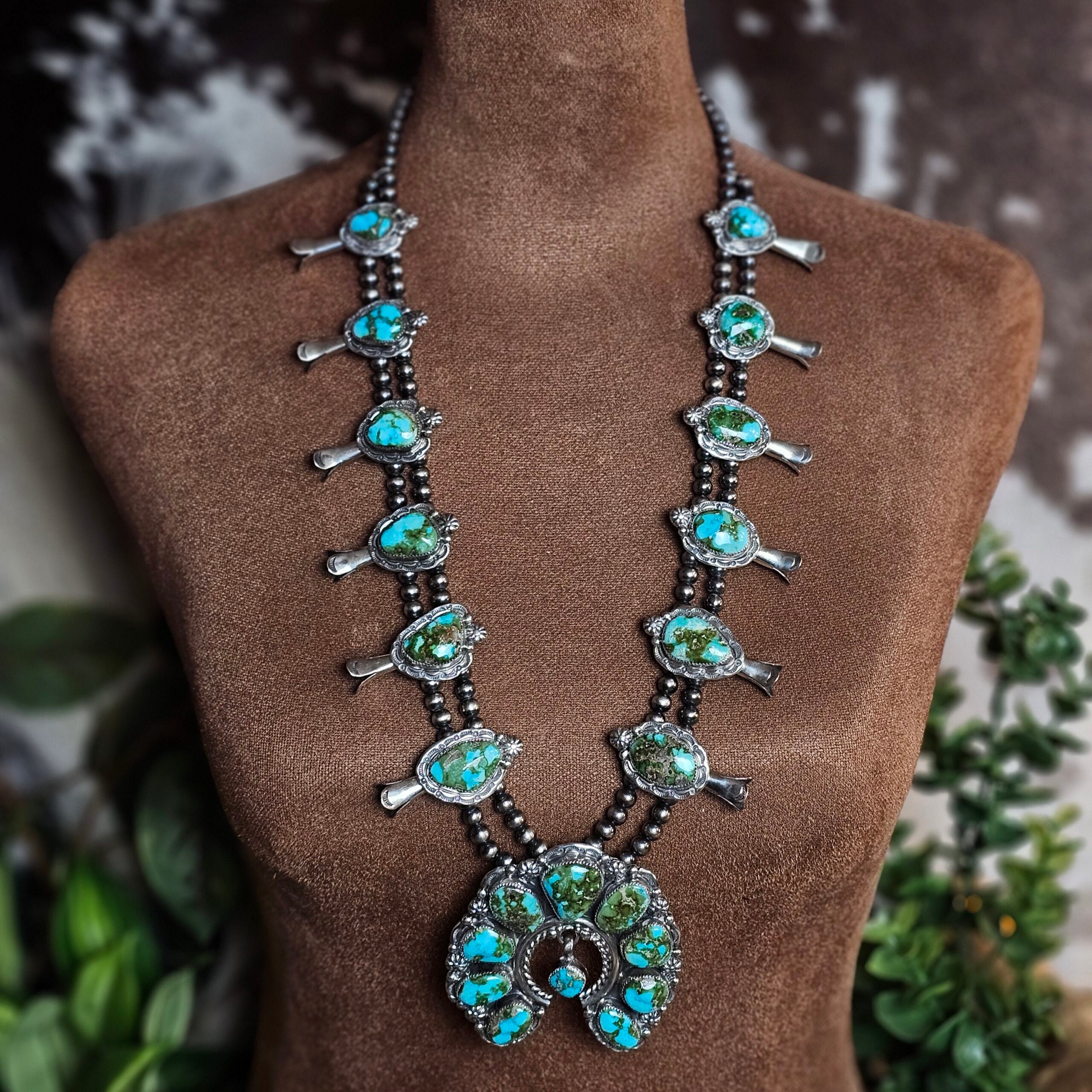 Sierra Nevada Turquoise Squash Blossom Necklace – Dakota Sky Stone