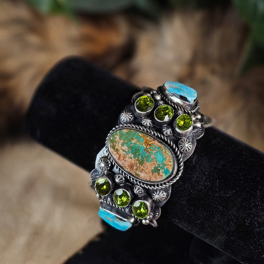 Royston Turquoise Bracelet w/ Kingman Turquoise and Peridot