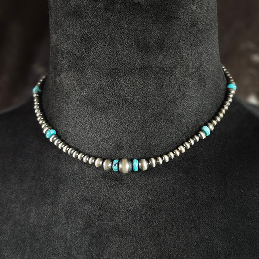 14in. Navajo Pearl Necklace w/ Kingman Turquoise