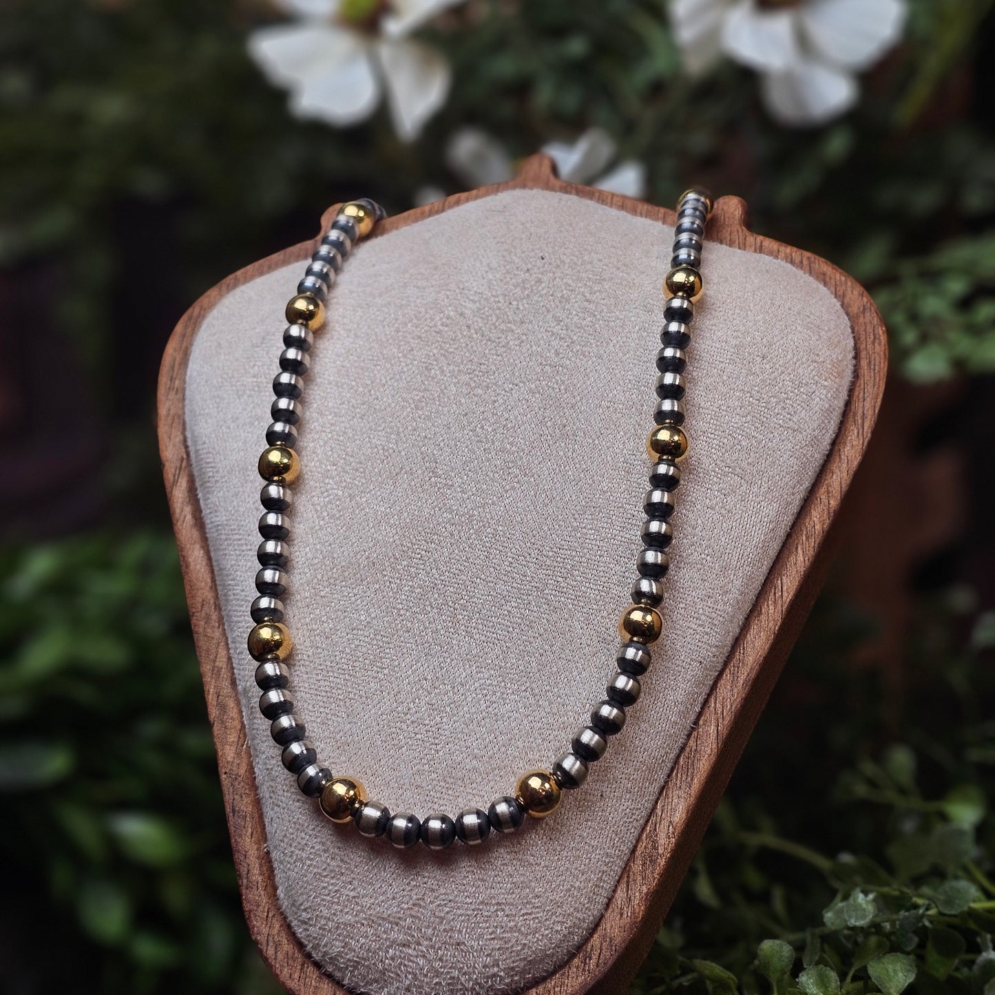 22in. Navajo Pearl Necklace w/ Gold Plating
