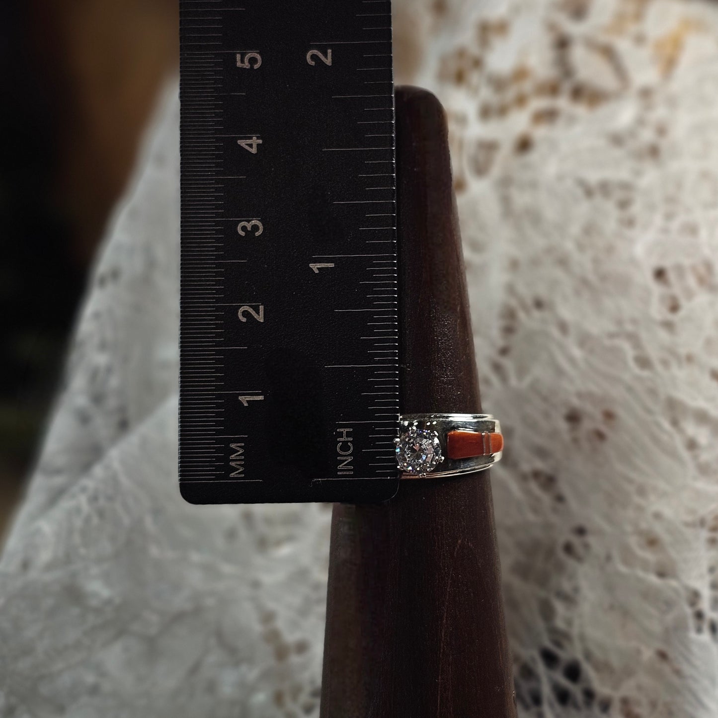 Coral Ring w/ Cubic Zirconia - Size 8.5