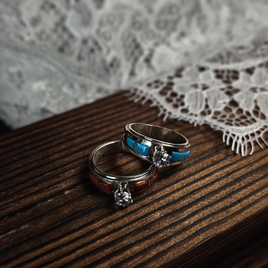 Sleeping Beauty Turquoise Ring w/ Cubic Zirconia - Size 8