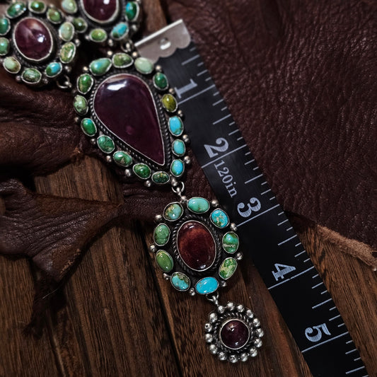 Spiny Oyster Necklace w/ Sierra Nevada Turquoise and Sonoran Turquoise