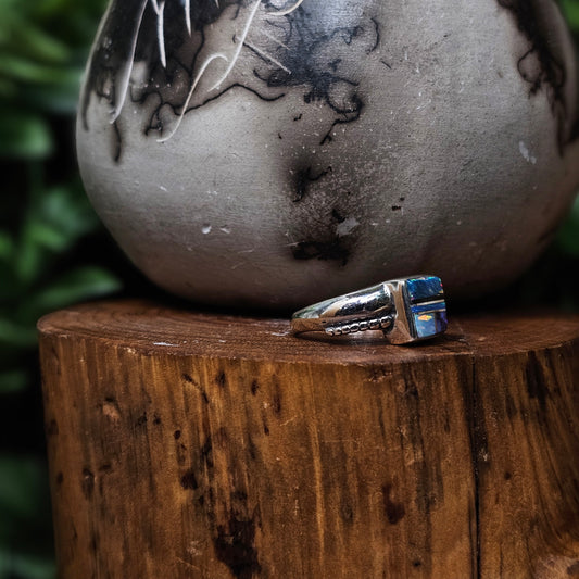 Zuni Ring w/ Opal and Spiderweb Opal - Size 6