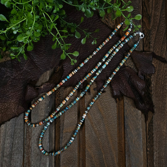 Heishi Necklace w/ Assorted Turquoise and Spiny Oyster - Various Lengths
