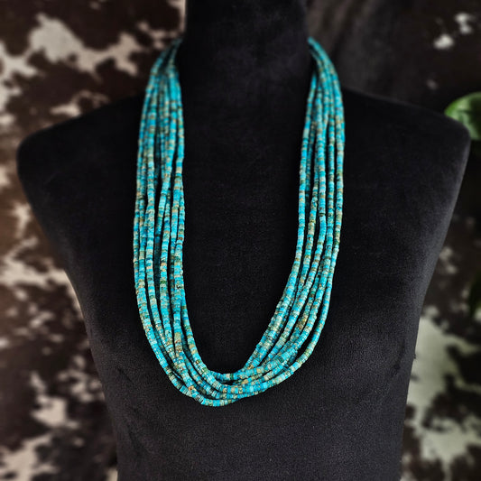 30in. 10-Strand Kingman Turquoise Heishi Necklace