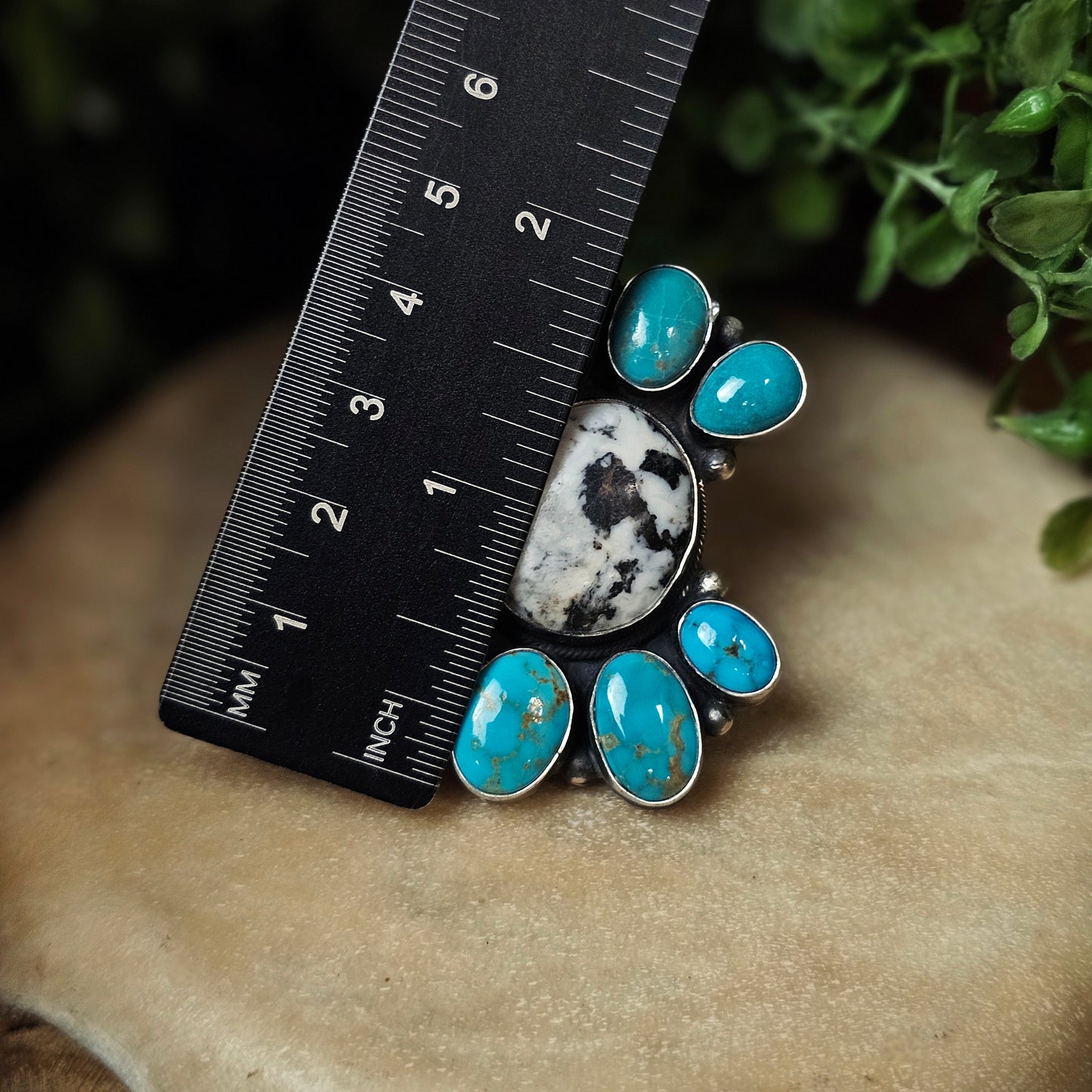 Adjustable Kingman Turquoise Ring w/ White Buffalo