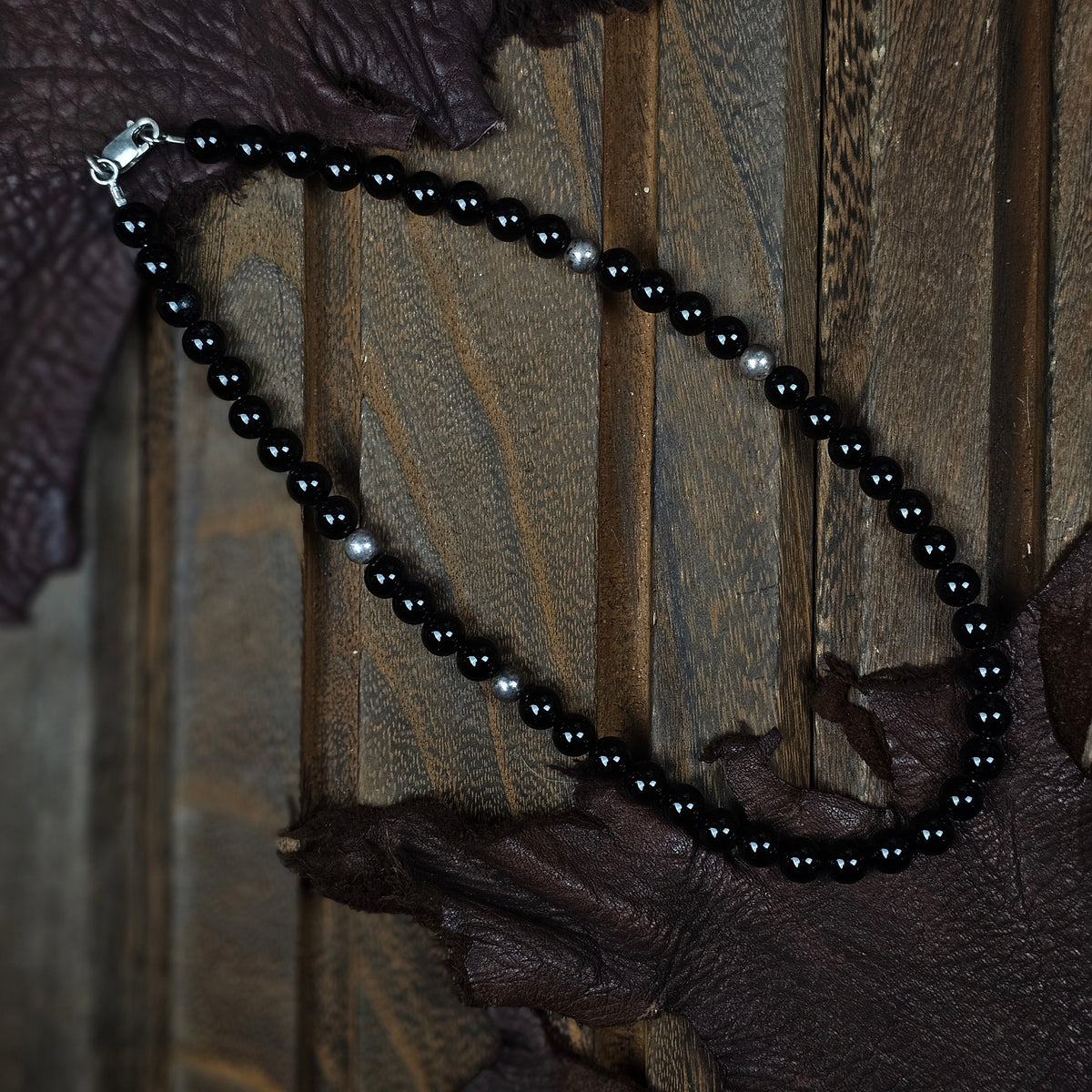18in. Black Onyx Heishi Necklace w/ Navajo Pearls