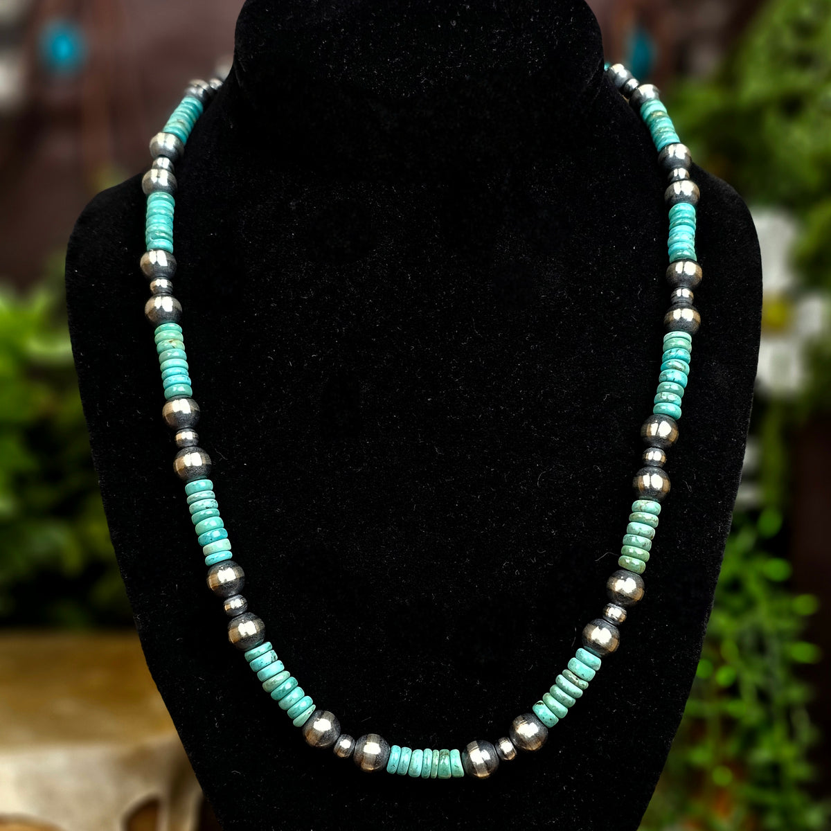 20in. Navajo Pearl Necklace w/ Royston Turquoise Heishi Beads
