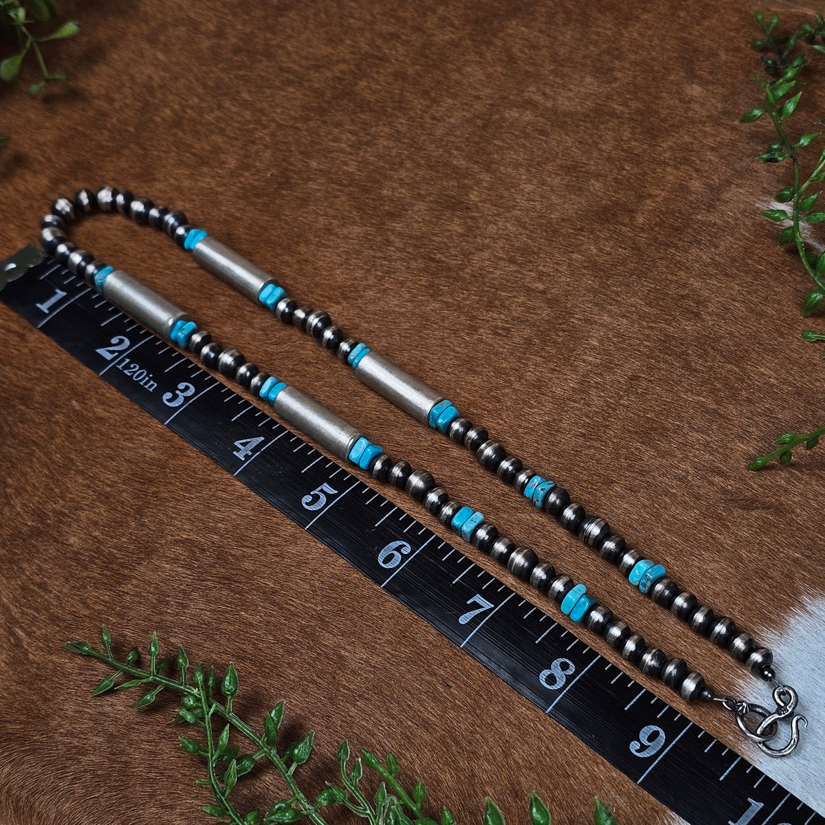 20in. Handmade Navajo Pearl Necklace w/ Kingman Turquoise