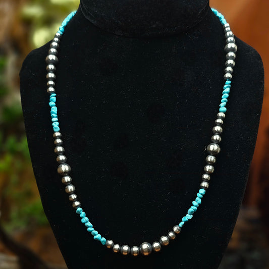 16in. Navajo Pearl Necklace w/ Kingman Turquoise