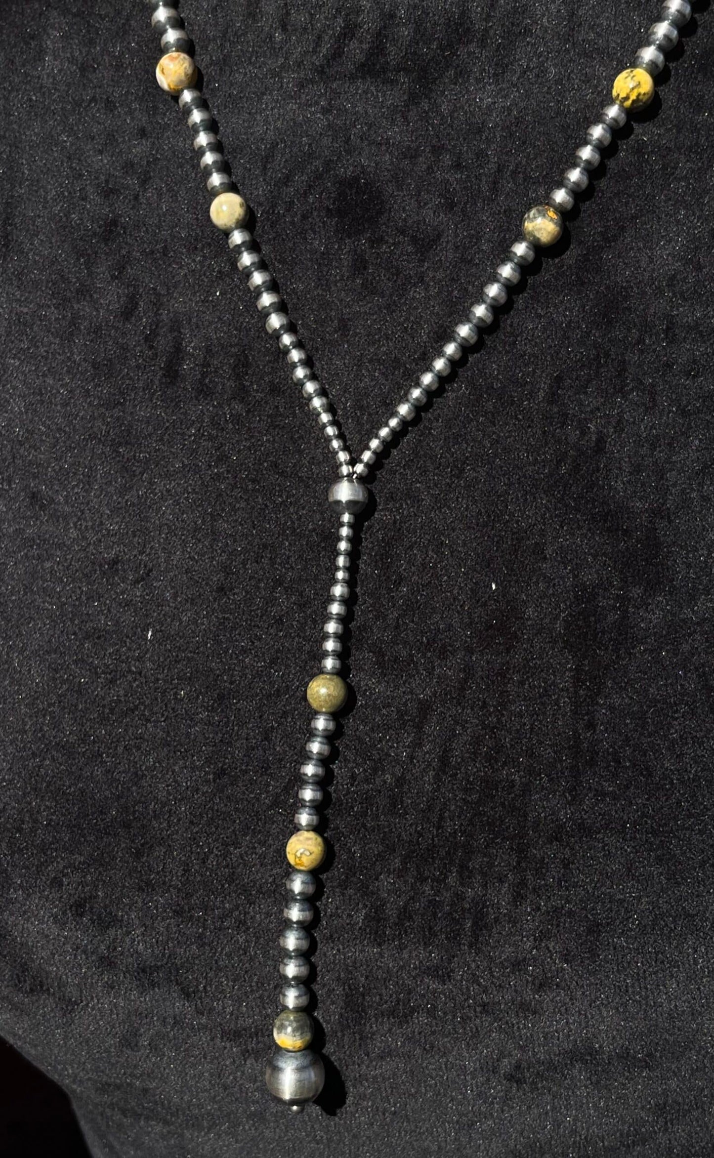 Navajo Pearl Lariat with Bumble Bee Jasper