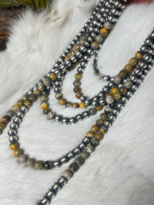 Navajo Pearl Necklace with Bumble Bee Jasper