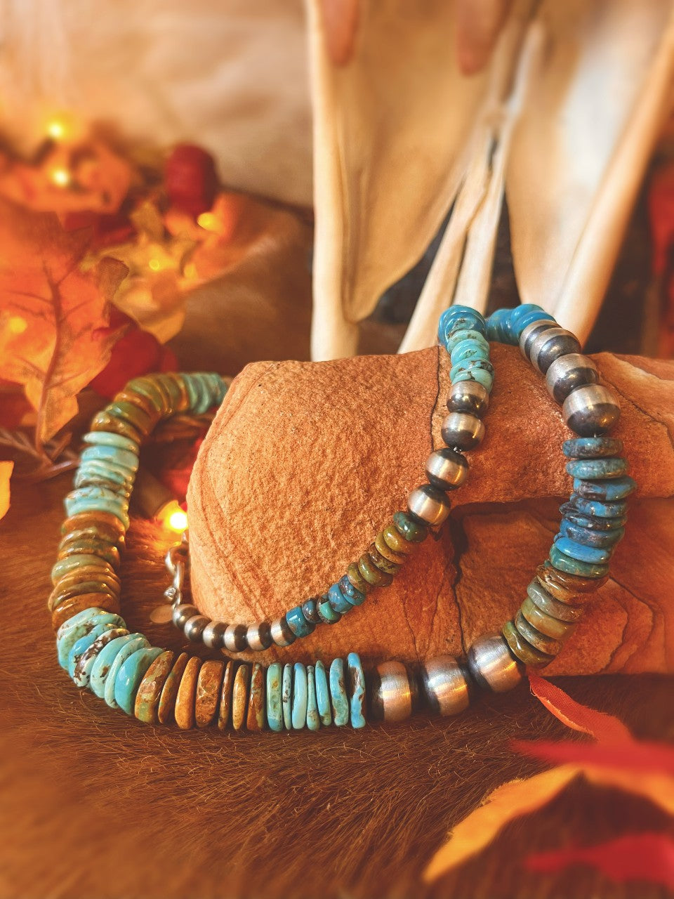 26in. Navajo Pearl and Royston Heishi Necklace