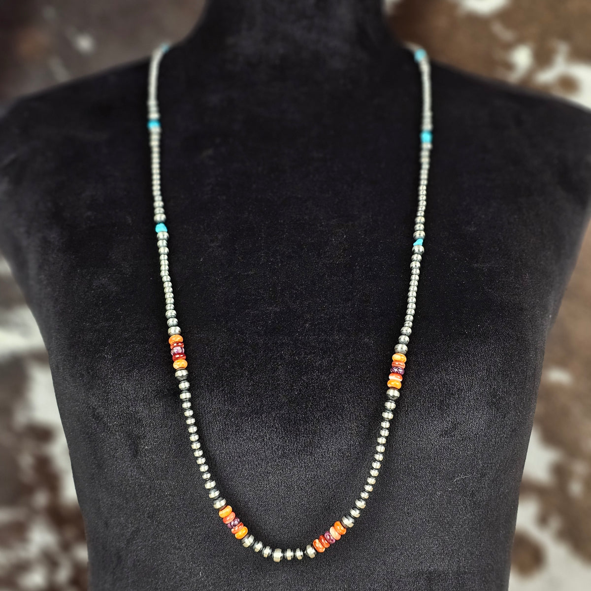 Navajo Pearl Necklace w/ Kingman Turquoise and Spiny Oyster Stone - Various Styles