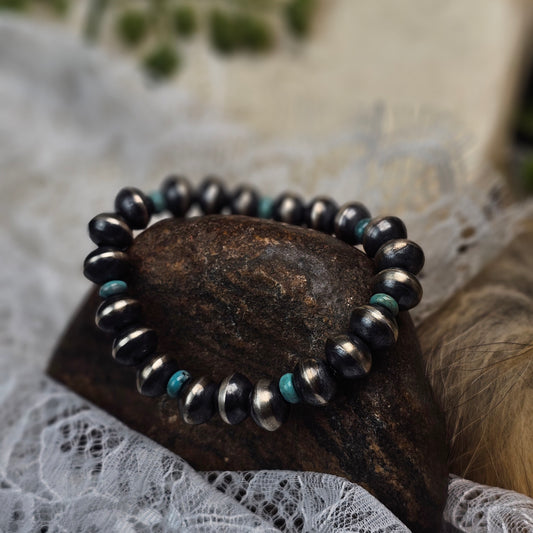 Navajo Pearl Stretch Bracelet w/ Royston Turquoise and Saucer Beads - Various Styles
