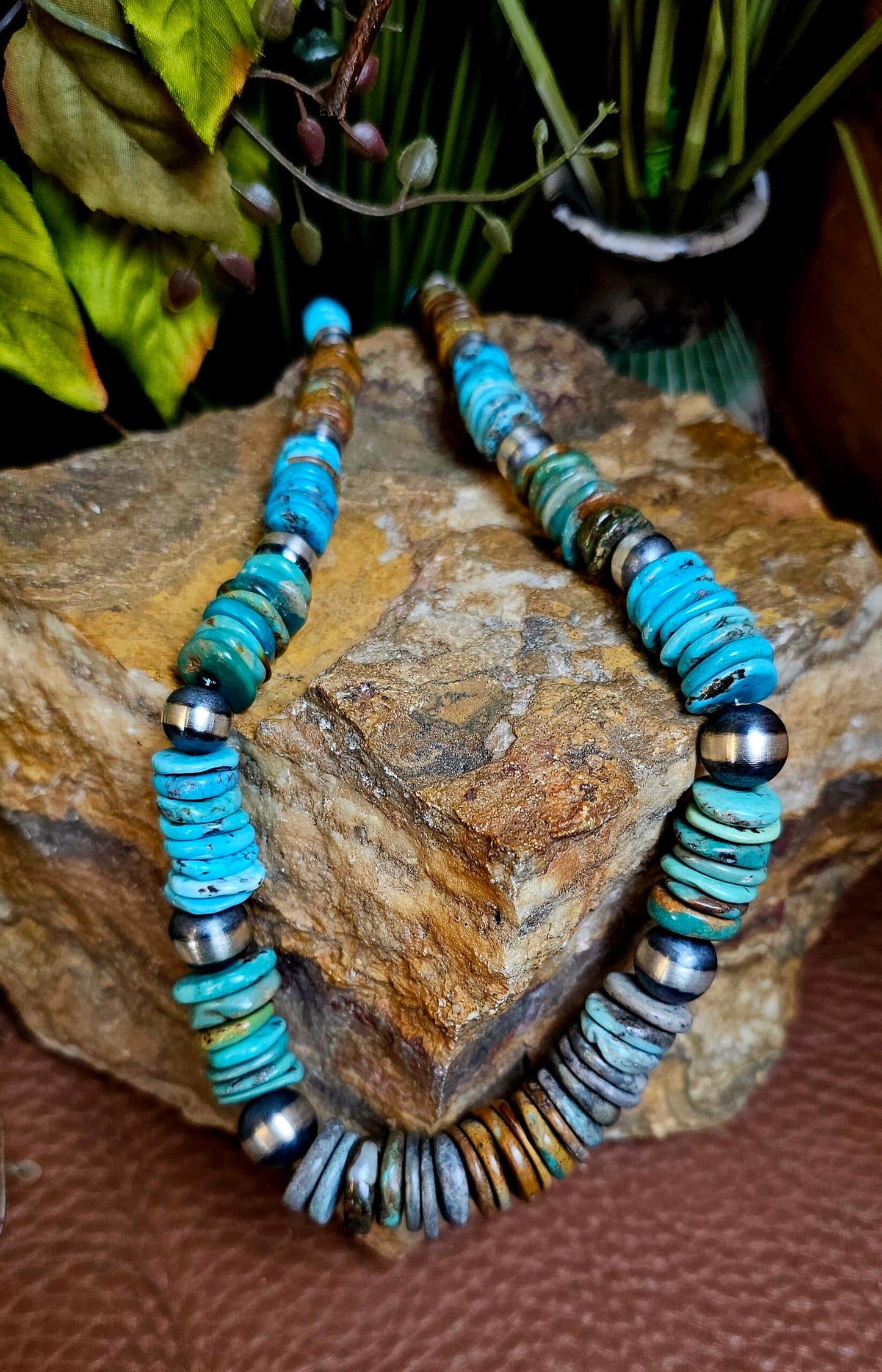 26in. Royston Turquoise Heishi Necklace