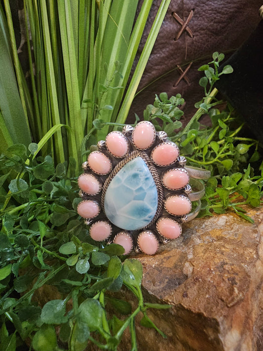 Pink Conch and Larimar Bracelet