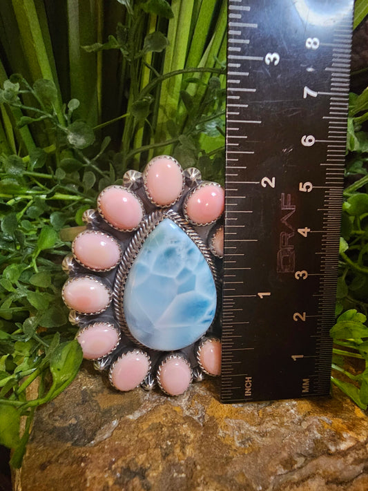 Pink Conch and Larimar Bracelet