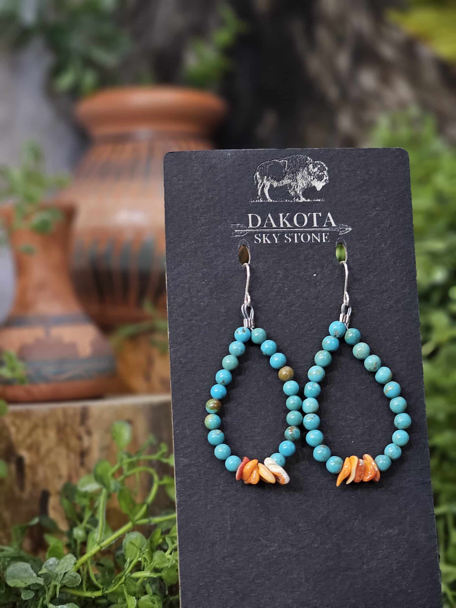 Royston Turquoise Heishi Earrings w/ Spiny Oyster