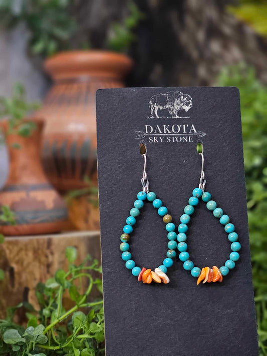 Royston Turquoise Heishi Earrings w/ Spiny Oyster