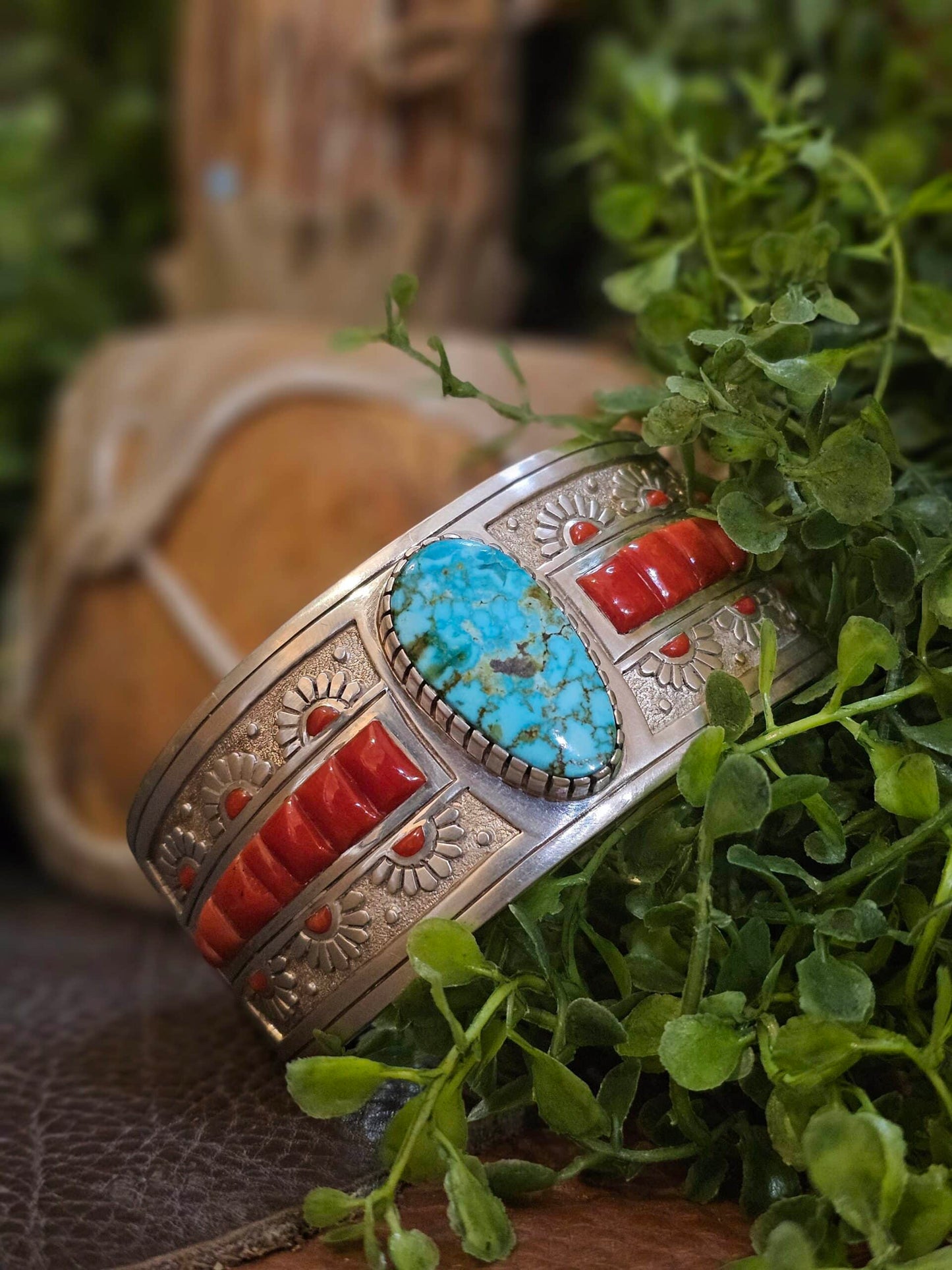 Zuni Bracelet w/ Coral and Kingman Turquoise