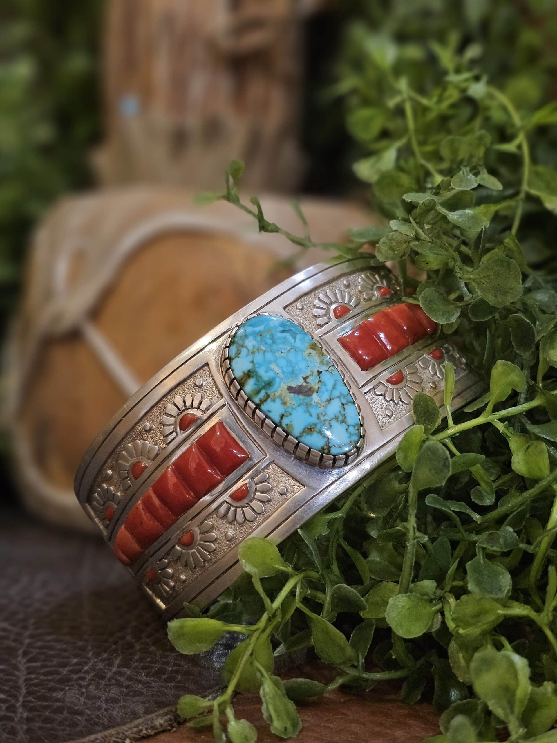 Zuni Bracelet w/ Coral and Kingman Turquoise