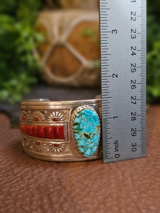 Zuni Bracelet w/ Coral and Kingman Turquoise