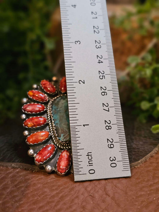 Adjustable Kingman Turquoise and Spiny Oyster Ring