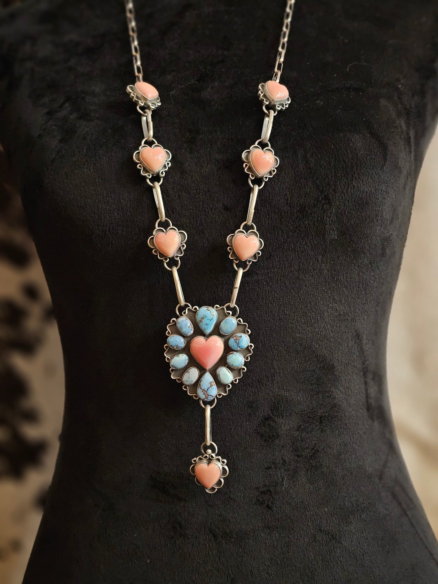 Golden Hills Turquoise and Pink Conch Necklace