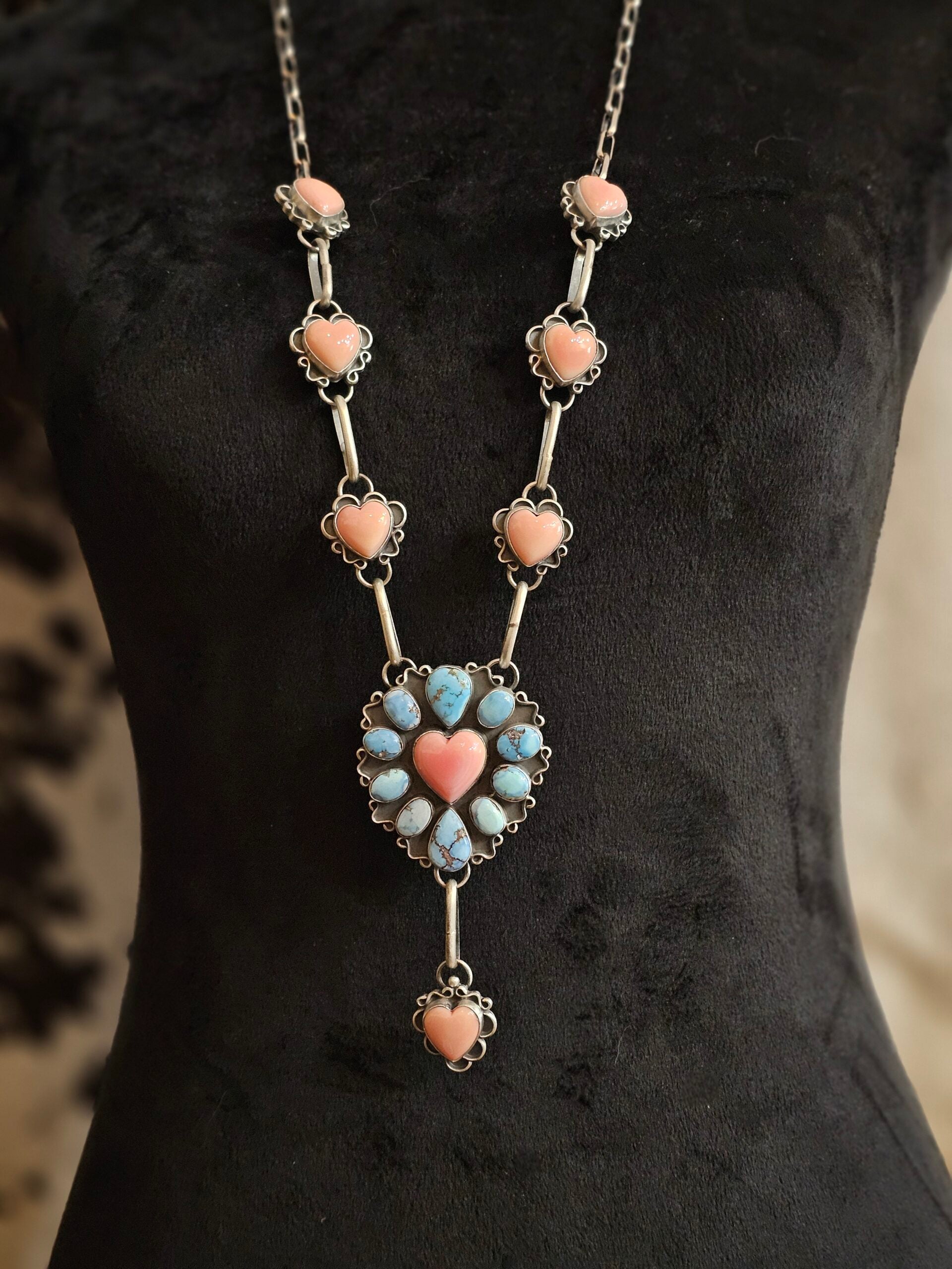 Golden Hills Turquoise and Pink Conch Necklace