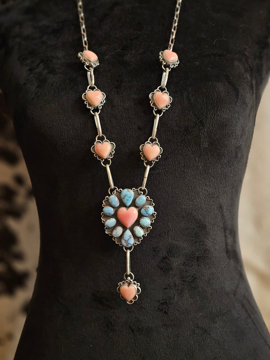 Golden Hills Turquoise and Pink Conch Necklace