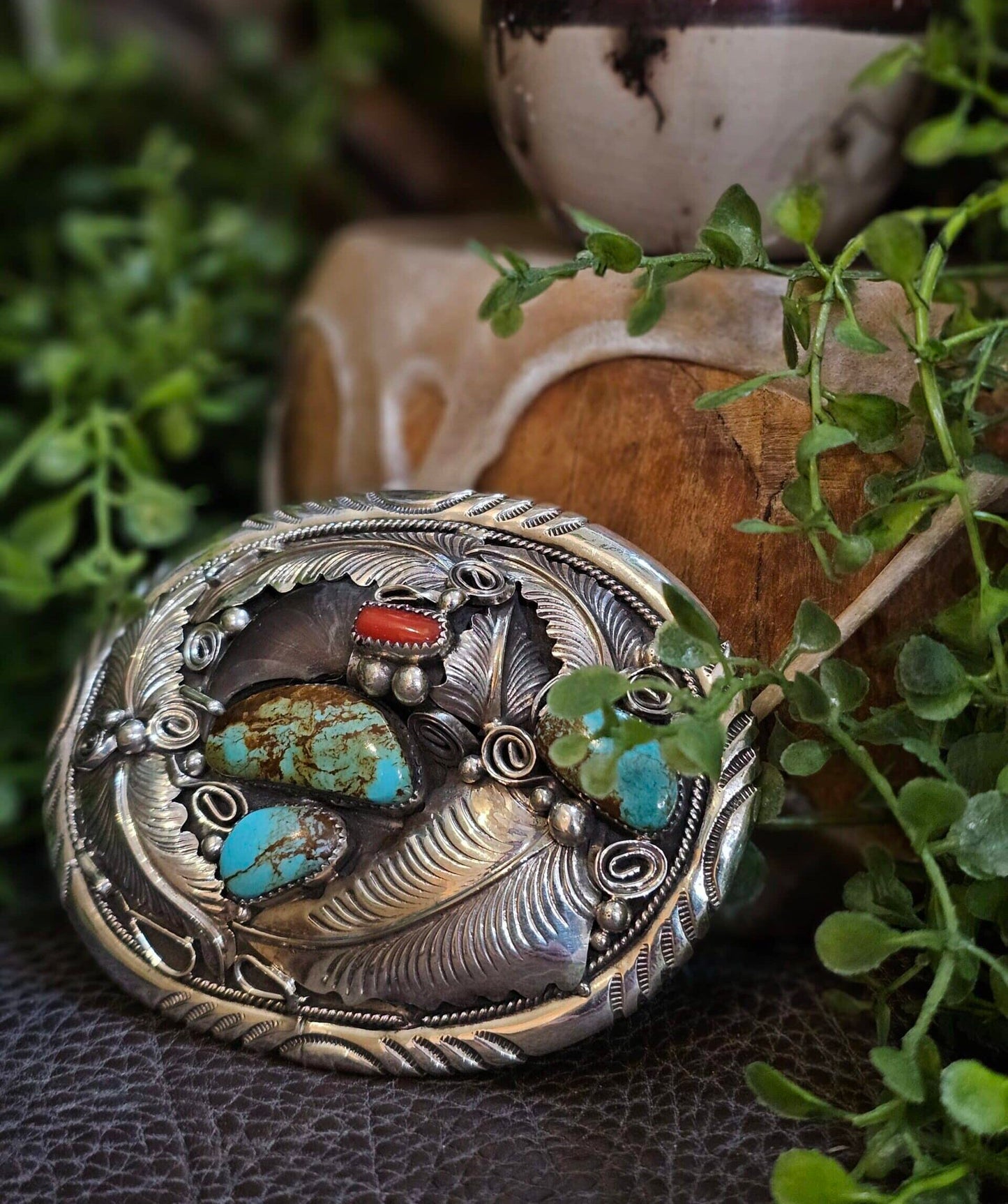 Royston Turquoise Belt Buckle w/ Coral