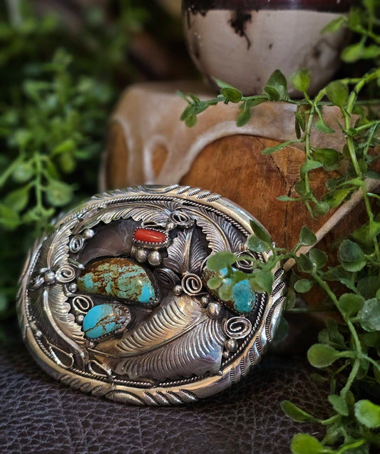 Royston Turquoise Belt Buckle w/ Coral
