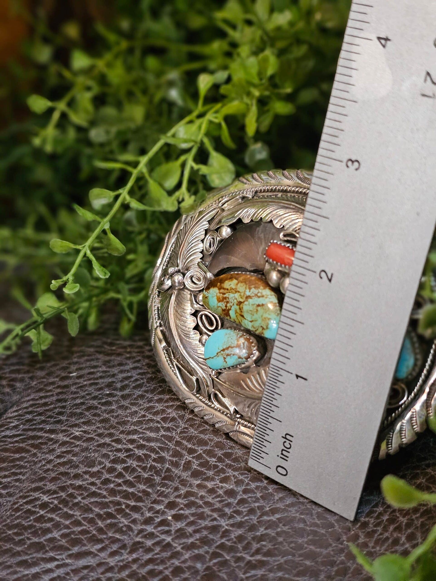 Royston Turquoise Belt Buckle w/ Coral