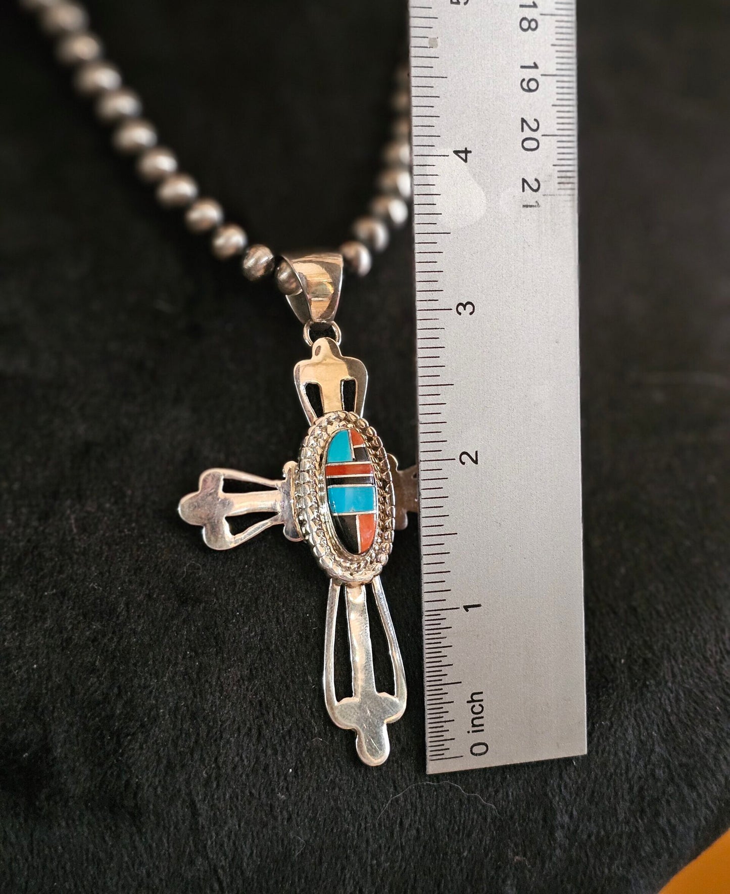 Zuni Necklace w/ Black Onyx, Coral, and Sleeping Beauty Turquoise Inlay