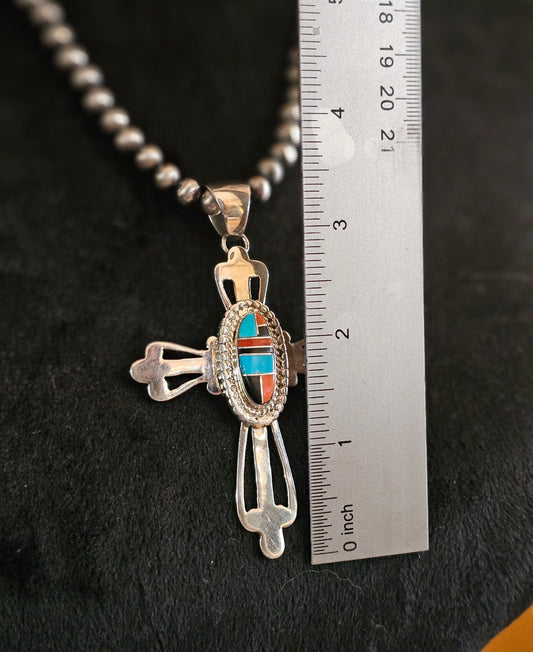 Zuni Necklace w/ Black Onyx, Coral, and Sleeping Beauty Turquoise Inlay