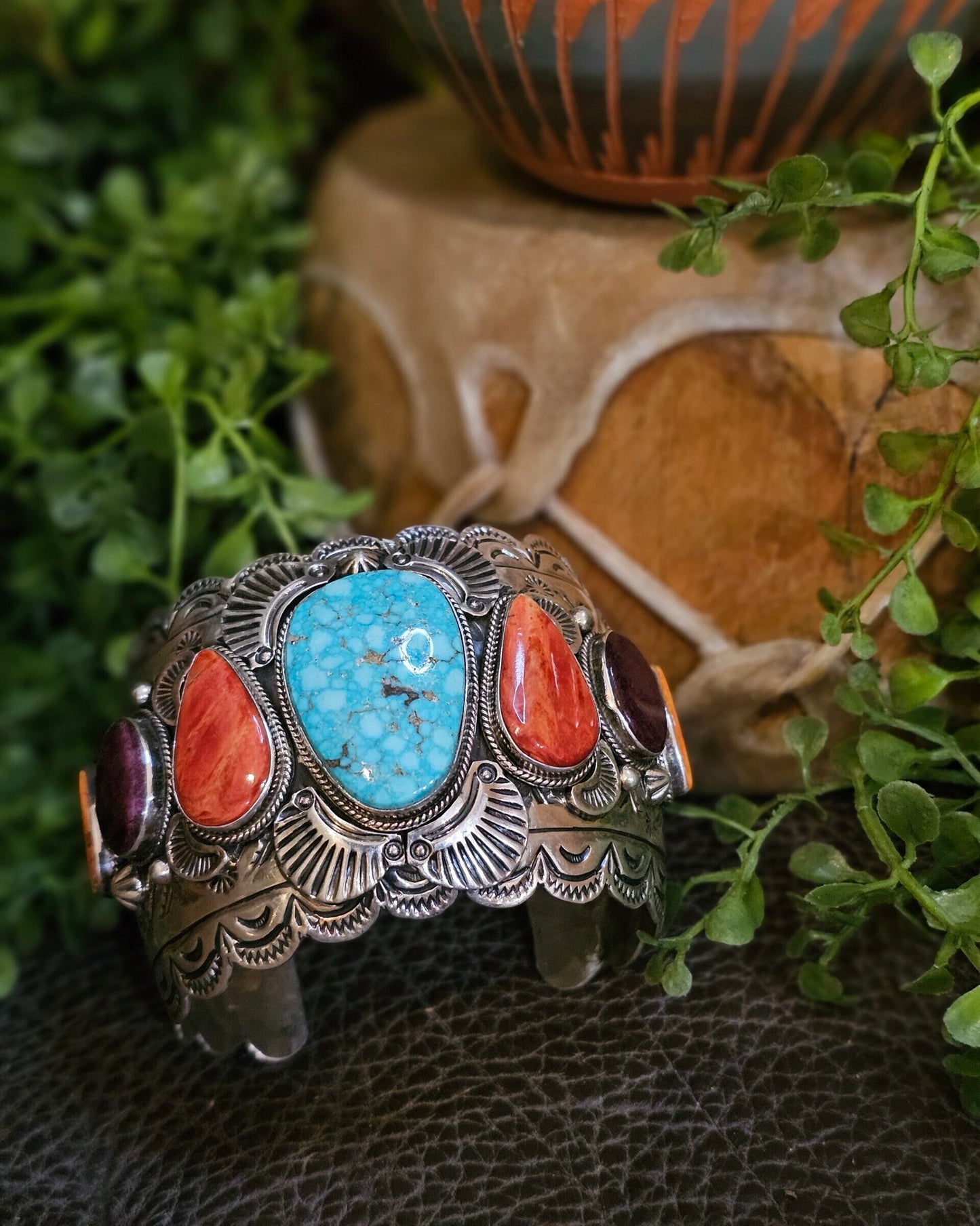Kingman Turquoise and Spiny Oyster Bracelet