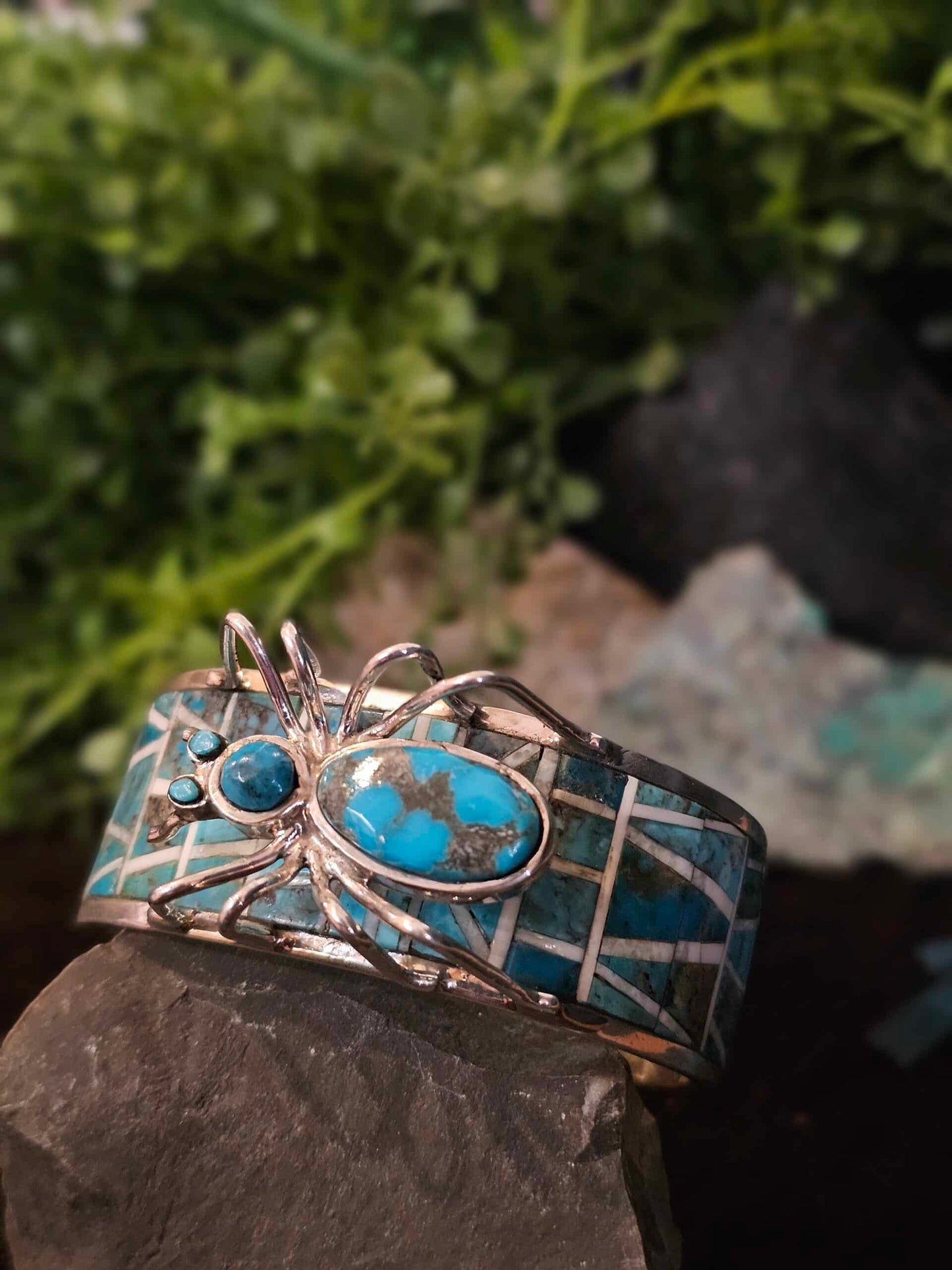 Zuni Bracelet w/ Kingman Turquoise and Walrus Ivory Inlay