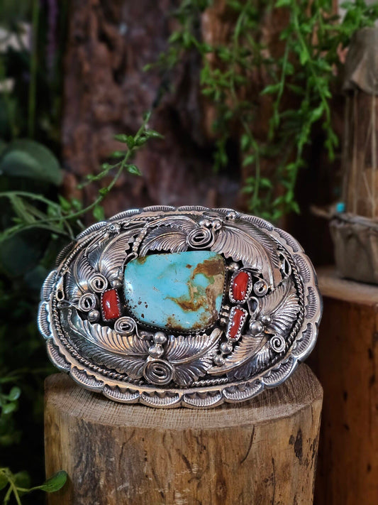 Royston Turquoise Belt Buckle w/ Coral