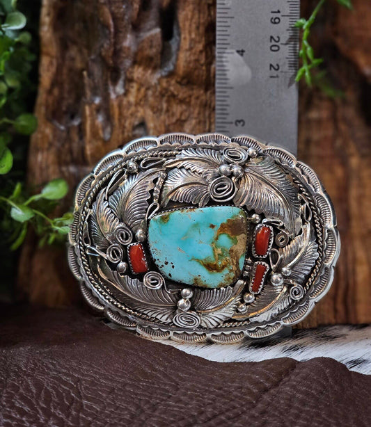 Royston Turquoise Belt Buckle w/ Coral