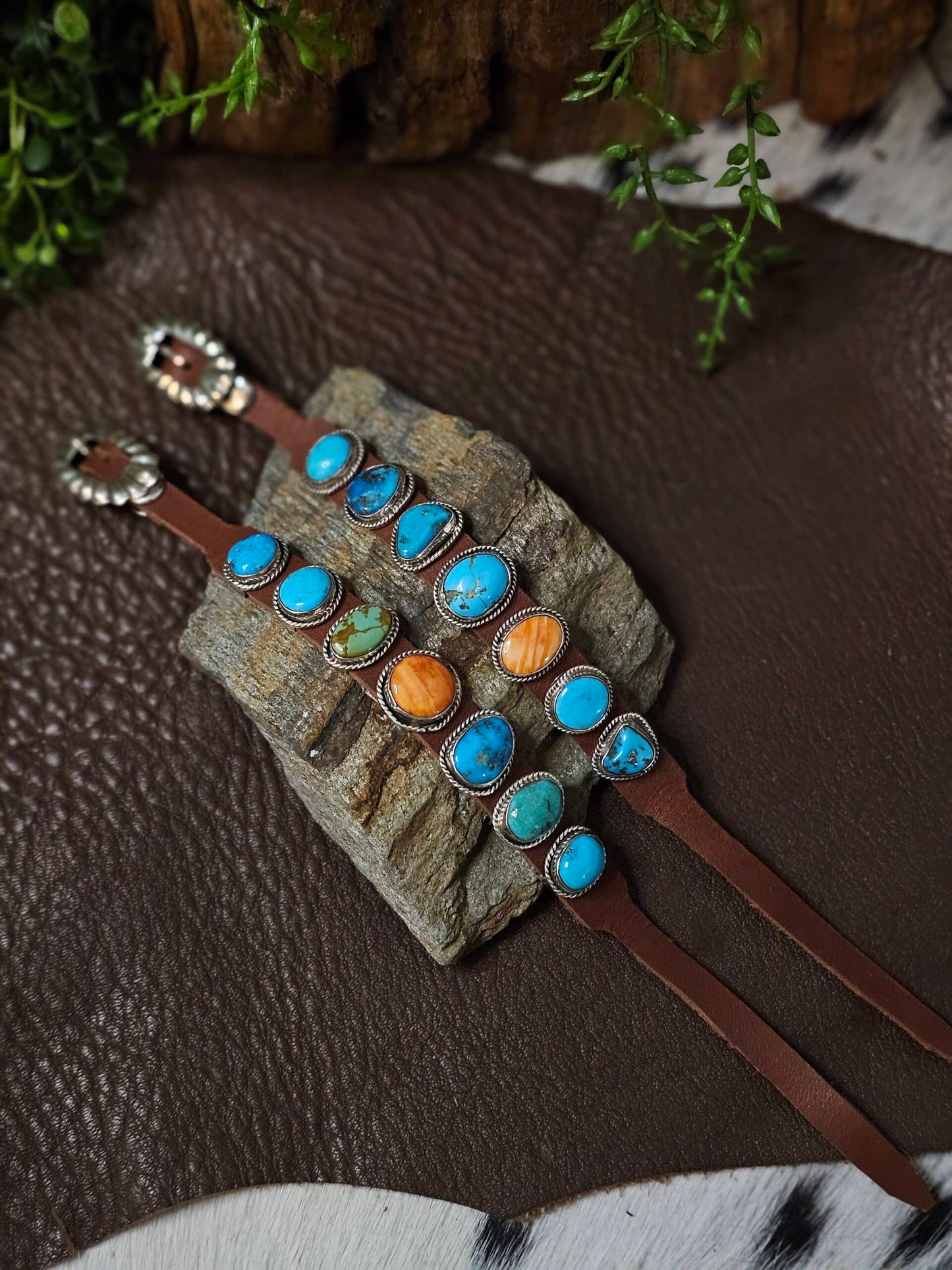 Assorted Stone Bracelet w/ Kingman Turquoise and Spiny Oyster