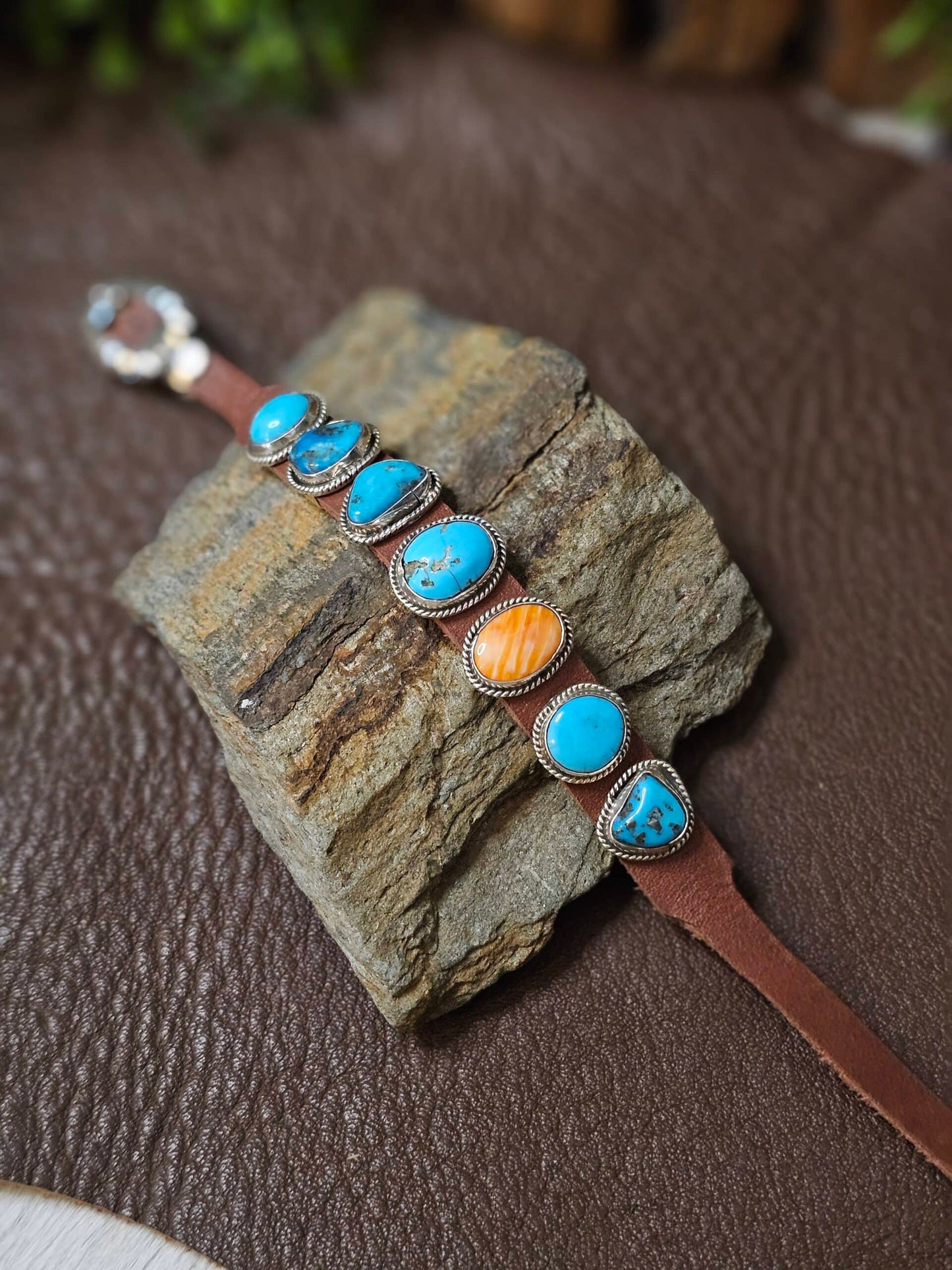 Assorted Stone Bracelet w/ Kingman Turquoise and Spiny Oyster - 2