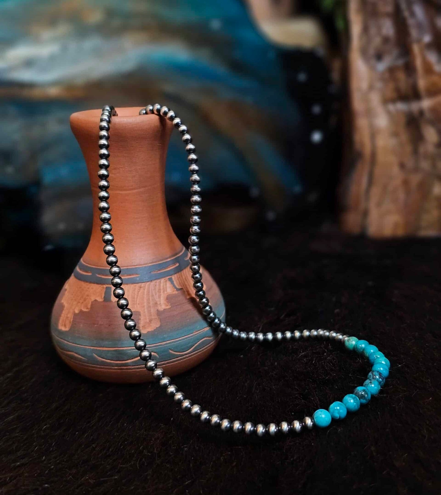 24in. Navajo Pearl Necklace w/ Kingman Turquoise