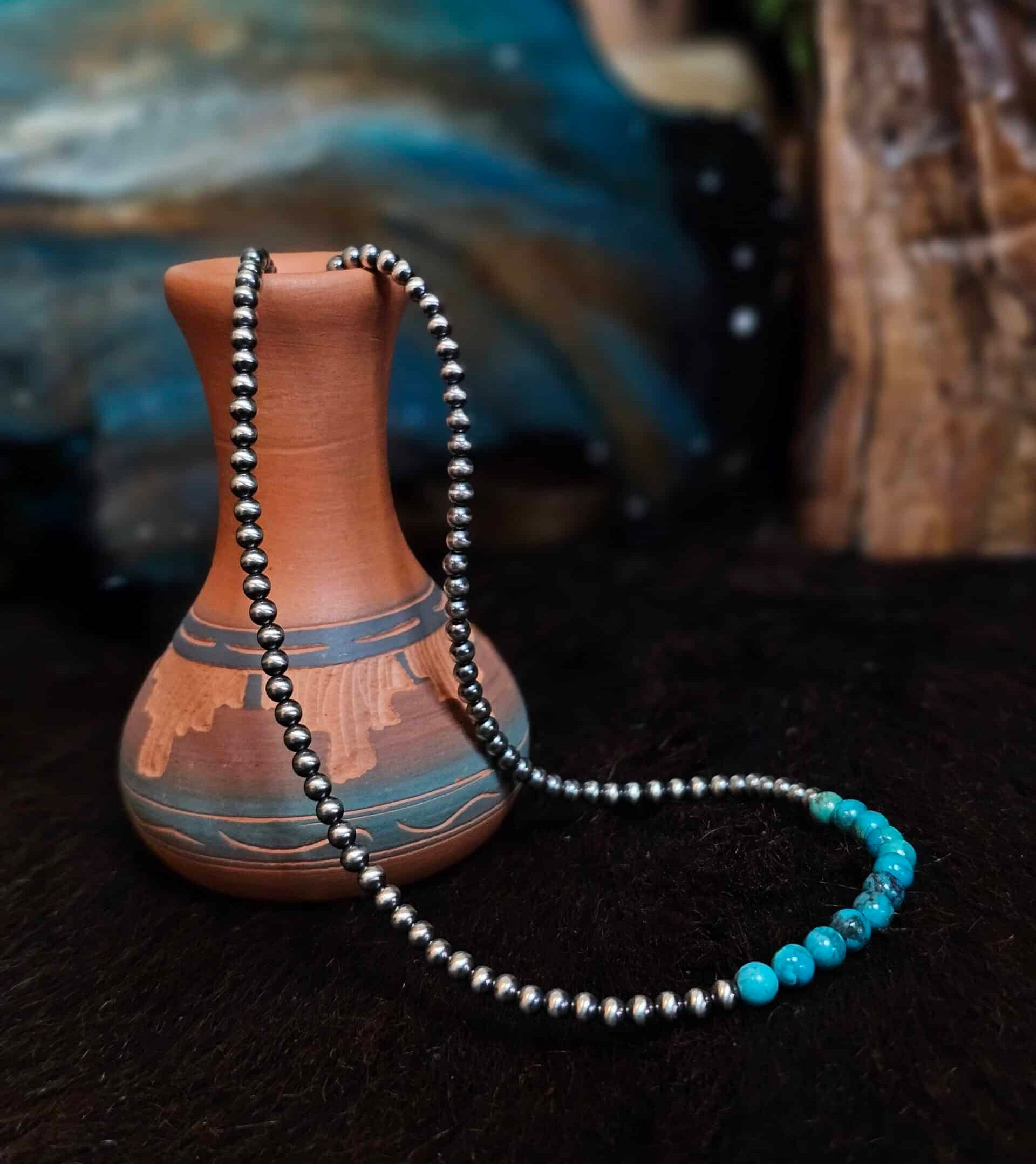 24in. Navajo Pearl Necklace w/ Kingman Turquoise