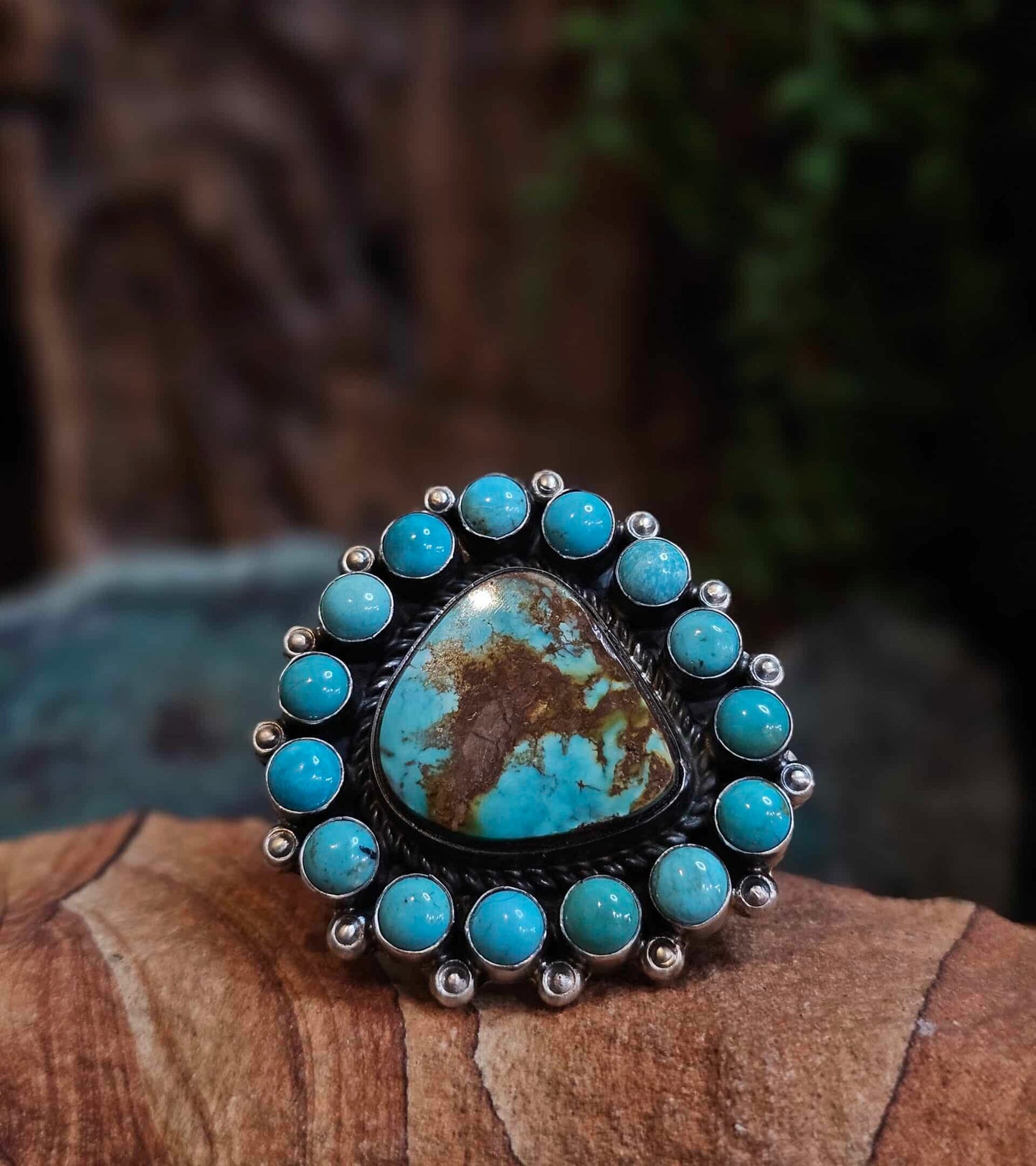 Adjustable Boulder Turquoise and Kingman Turquoise Ring