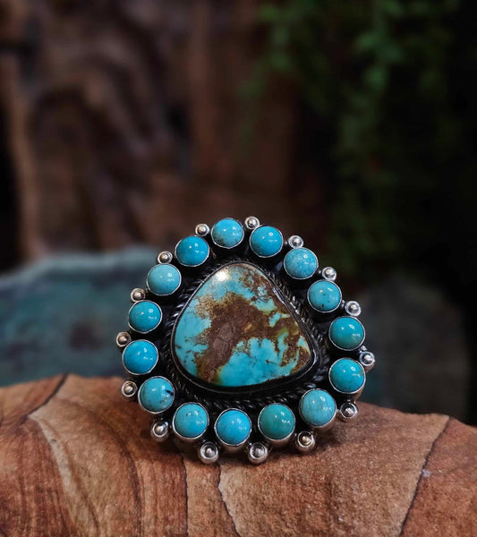 Adjustable Boulder Turquoise and Kingman Turquoise Ring