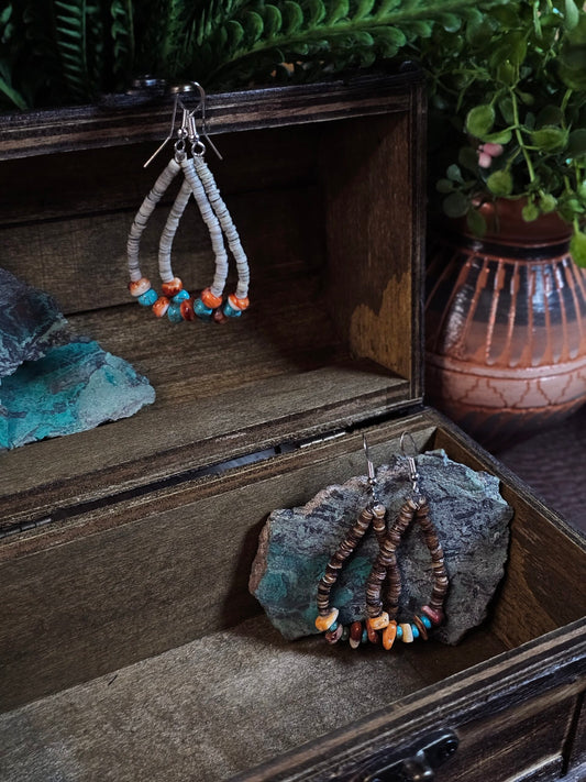 Spiny Oyster Heishi Earrings w/ Royston Turquoise
